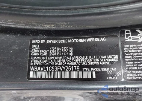 2015 BMW X1 xDrive28I z USA, uszkodzony, nr VIN WBAVL1C53FVY26179